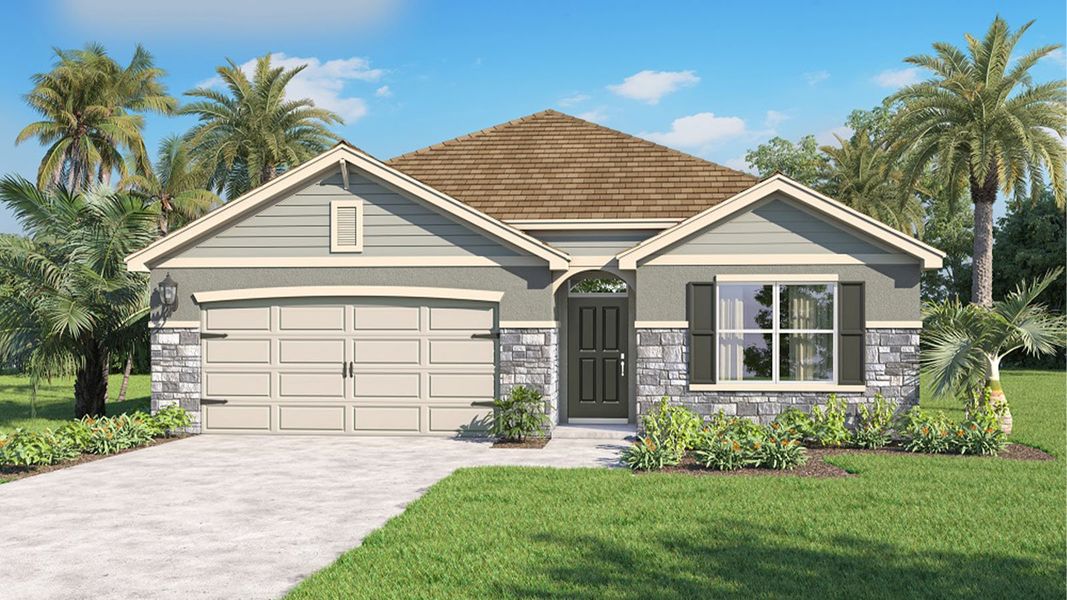 Representative exterior photo of a completed home built from the CALI by D.R. Horton in Crosswinds, Haines City, FL (Image 24).