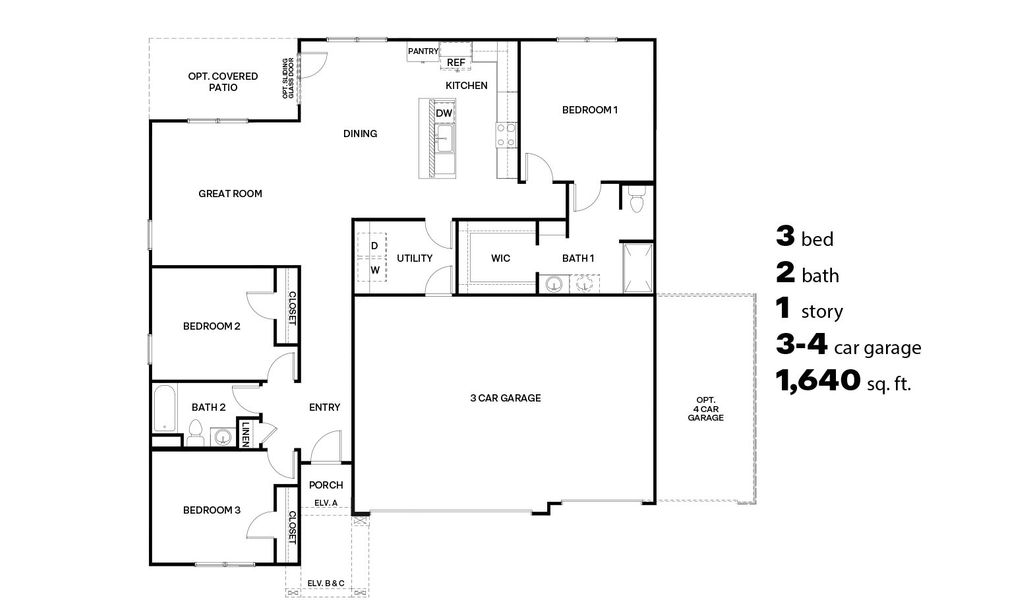 2D floor plan layout for the Agave - Traditions - A50A by D.R. Horton in Sycamore Vista, Vail, AZ (Image 3).