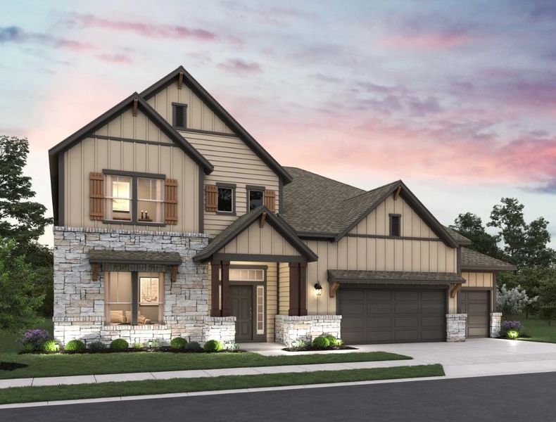 Representative exterior photo of a completed home built from the Ashlyn by Ashton Woods in The Trails at Carmel, Pflugerville, TX (Image 22).
