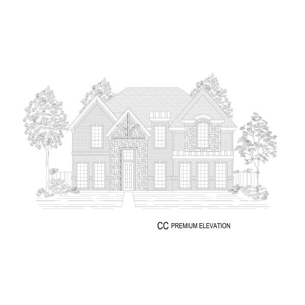 Representative rendering of the exterior for the Hillcrest 45 2R-CW (w/Media) by First Texas Homes (Image 6).