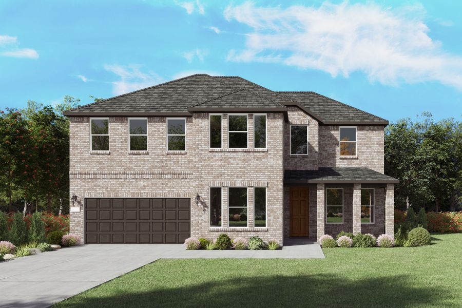 Front exterior of a new home in Highland Lakes, McKinney, TX, highlighting curb appeal (Image 1). Front exterior of a new home in Highland Lakes, McKinney, TX, highlighting curb appeal (Image 1).
