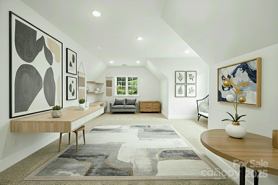 Finished room above garage (virtually staged) Finished room above garage (virtually staged)