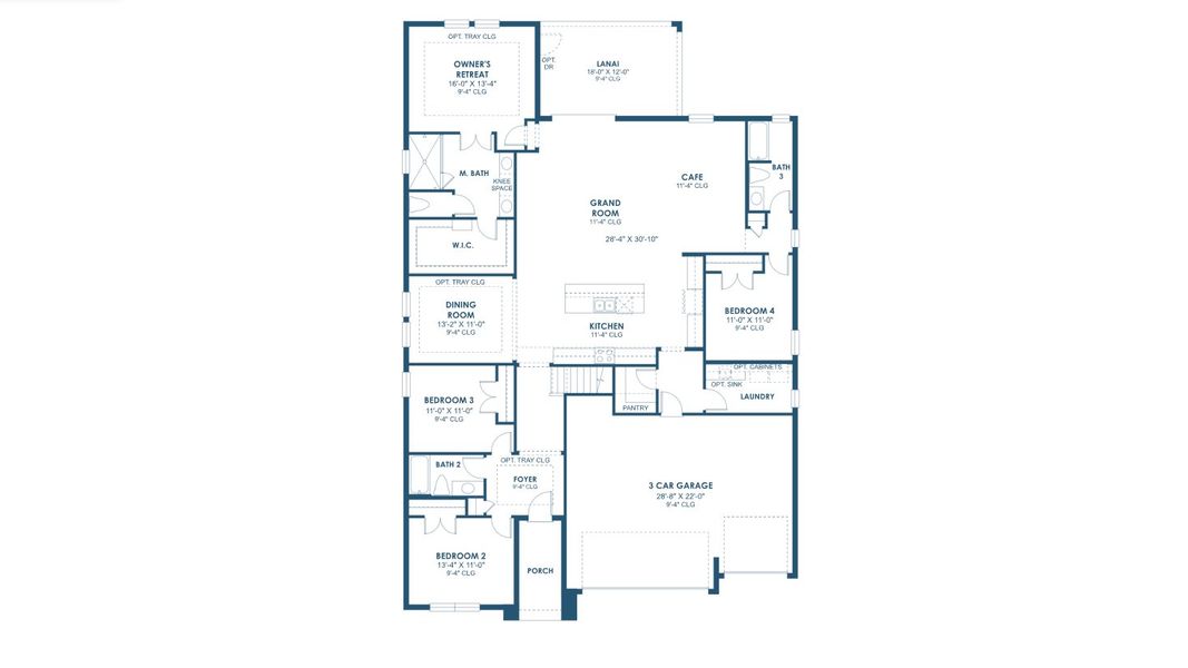2D floor plan layout for the Hyde Park IV by Homes by WestBay in Pasadena Woods, Dade City, FL (Image 3).