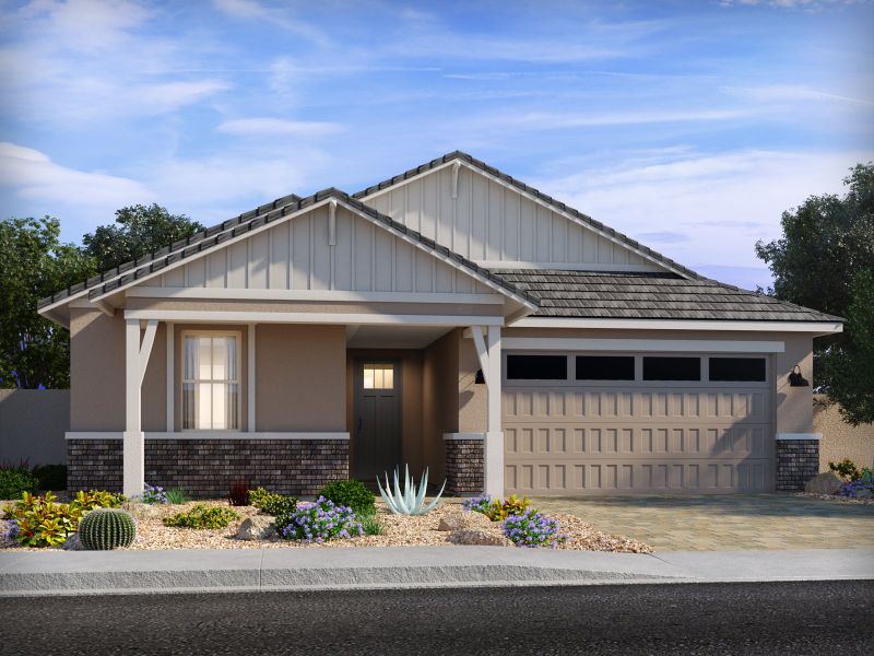 Representative exterior photo of a completed home built from the Lark by Meritage Homes in Meritage Homes by Teravalis - Reserve Series, Buckeye, AZ (Image 2). Representative exterior photo of a completed home built from the Lark by Meritage Homes in Meritage Homes by Teravalis - Reserve Series, Buckeye, AZ (Image 2).