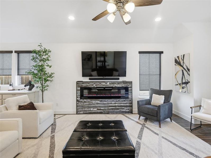 Stunning upgraded fireplace is the showstopper!