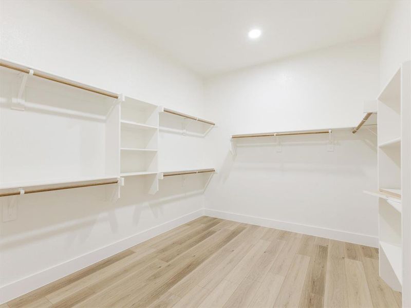 Walk in closet featuring light wood-style floors