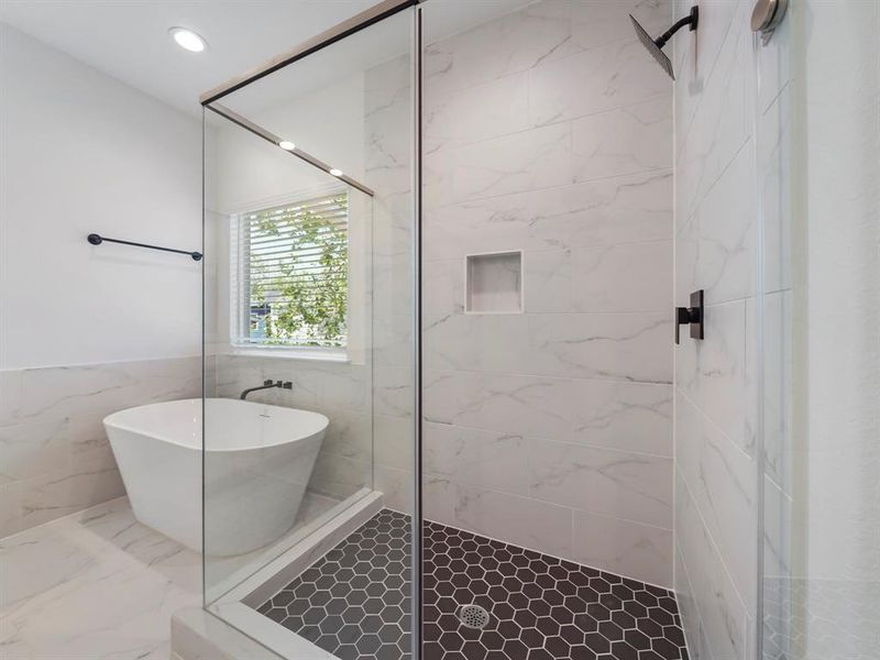 The spacious Primary Bath shower! (Sample photos of a completed Warwick floor plan. The image may feature alternative selections and/or upgrades.)