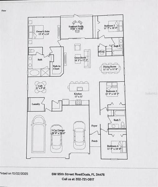 2D floor plan layout of this home in Pioneer Ranch, Ocala, FL (Image 5).