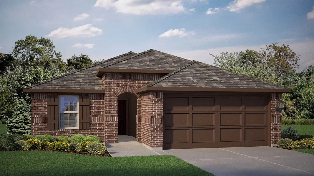 Front exterior of a new home in Hickory Grove, Denton, TX, highlighting curb appeal (Image 1). Front exterior of a new home in Hickory Grove, Denton, TX, highlighting curb appeal (Image 1).