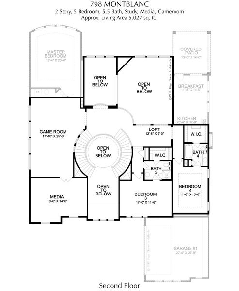 2D floor plan layout for the Montblanc by Landon Homes in Signature 74s, Frisco, TX (Image 3).