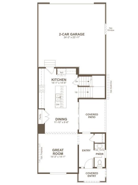 2D floor plan layout for the Napa by Richmond American Homes in The Duos at Looking Glass, Parker, CO (Image 4).