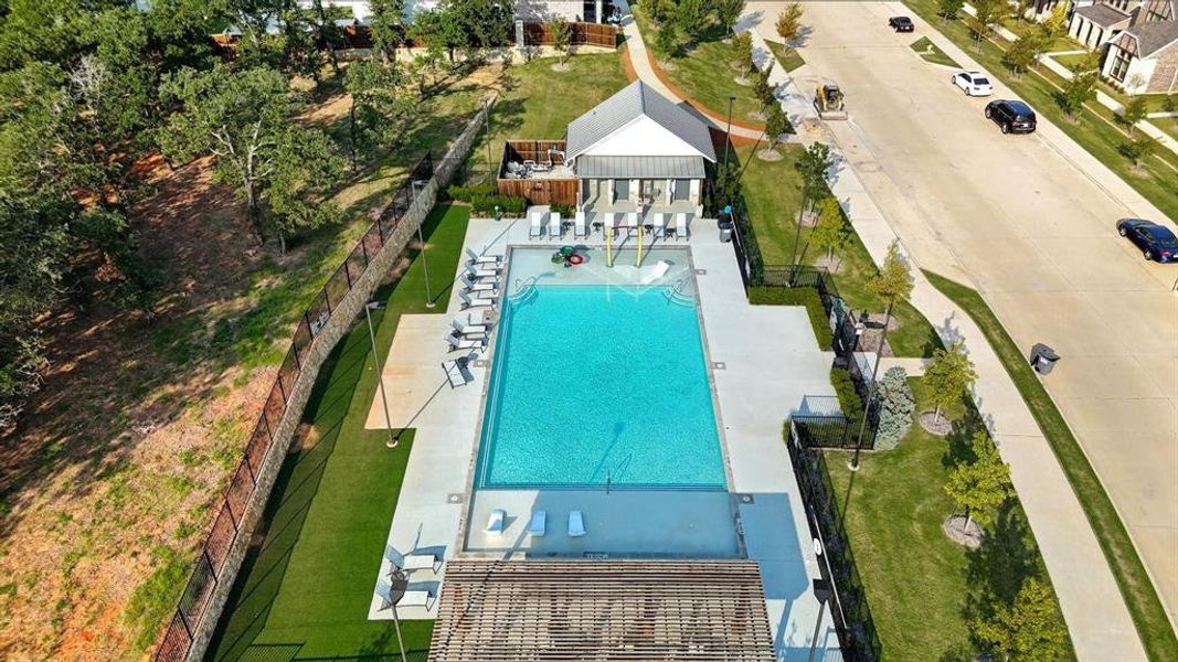 Bird's eye view of a pool area Bird's eye view of a pool area