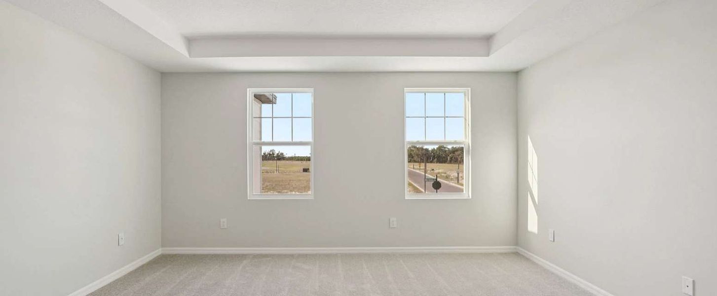 Large primary bedroom featuring a tray ceiling - representative image Large primary bedroom featuring a tray ceiling - representative image