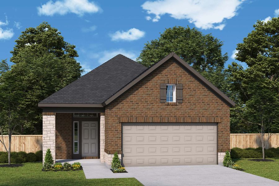 Representative exterior photo of a completed home built from the The Bingham by David Weekley Homes in Prairieland Village 40' Homesites, Cypress, TX (Image 18).