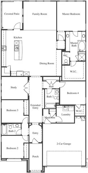 2D floor plan layout for the 2435 by Texas Homes in Ventana, Bulverde, TX (Image 3).