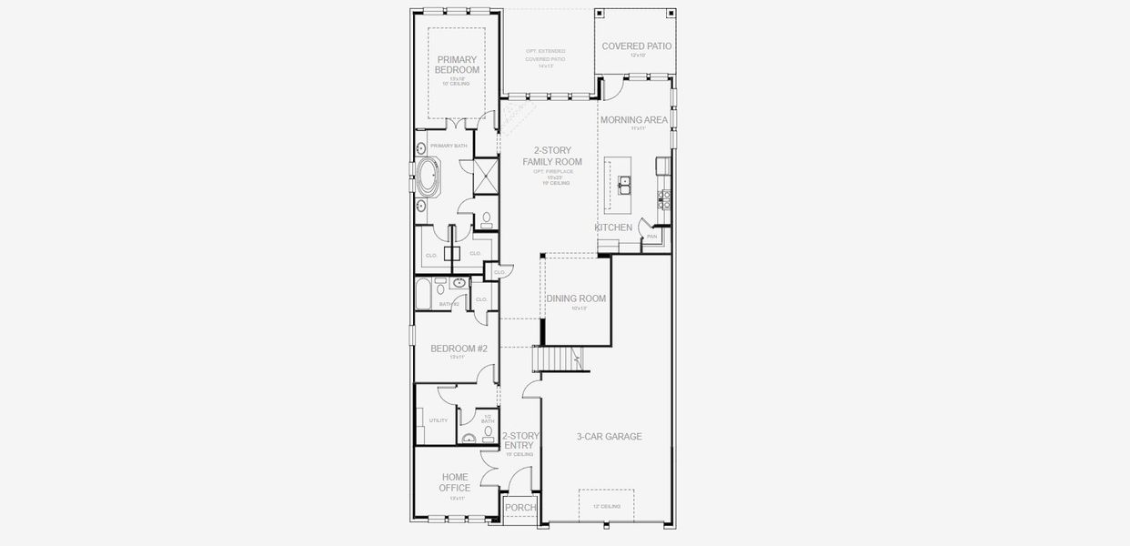 2D floor plan layout for the 3553W by Perry Homes in Johnson Ranch 55', Bulverde, TX (Image 4).