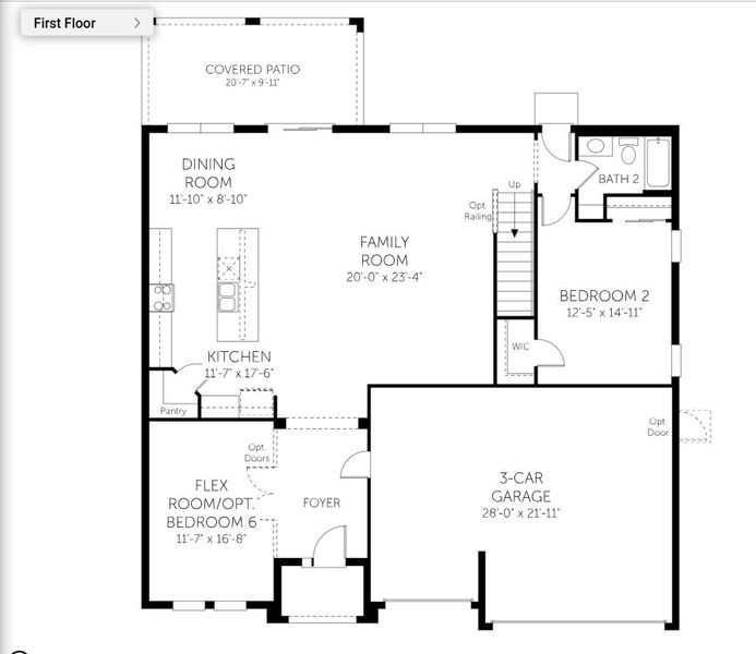 2D floor plan layout for the Monaco - Single Family Homes by Dream Finders Homes in Brystol North at Wylder, Port St. Lucie, FL (Image 3).