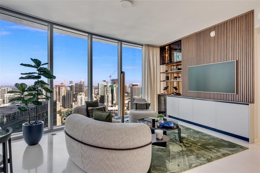 Exterior details and patio area of a home in Aston Martin Residences, Miami (Image 1). Exterior details and patio area of a home in Aston Martin Residences, Miami (Image 1).