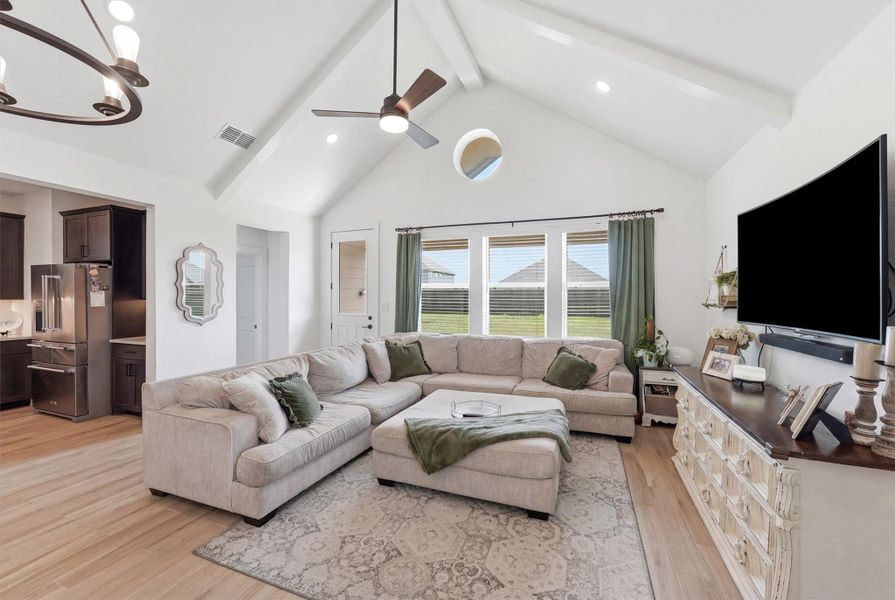 Vaulted Ceilings with beams give dimension to the Living room Vaulted Ceilings with beams give dimension to the Living room