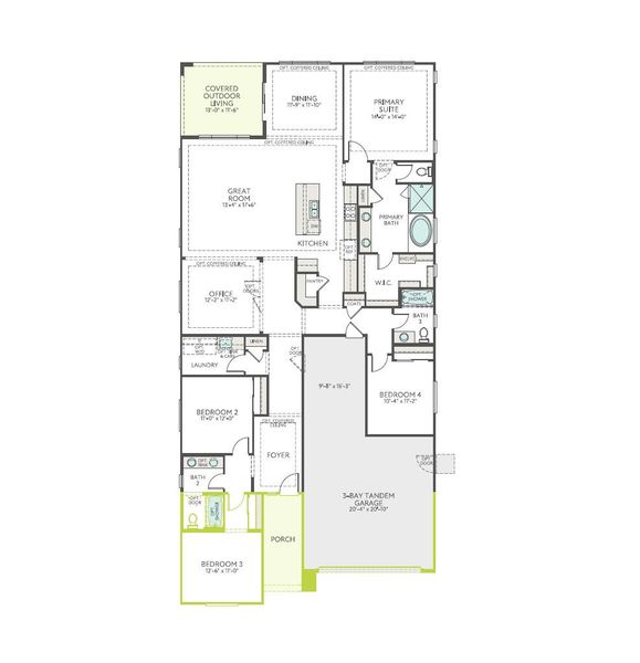 2D floor plan layout of this home in Luna at Soleo, San Tan Valley, AZ (Image 3).