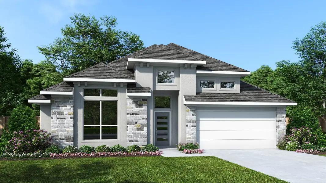 Representative exterior photo of a completed home built from the 2726M by Perry Homes in Lakes of Cane Island, Katy, TX (Image 2). Representative exterior photo of a completed home built from the 2726M by Perry Homes in Lakes of Cane Island, Katy, TX (Image 2).