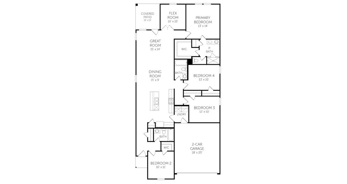2D floor plan layout for the Ellis - Single Family Homes by Dream Finders Homes in Briarwood, Elgin, TX (Image 4).