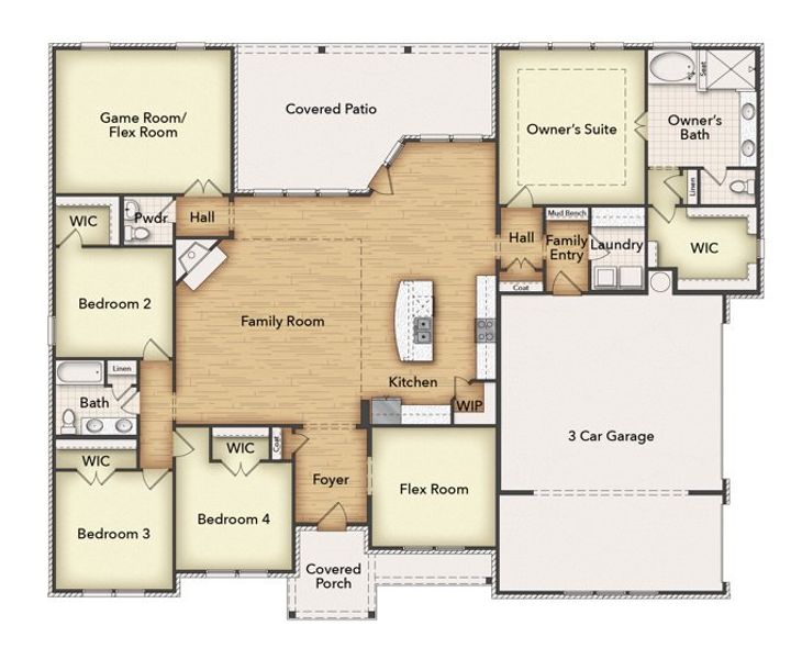 2D floor plan layout of this home in Eagle Ridge Estates, Weatherford, TX (Image 2).