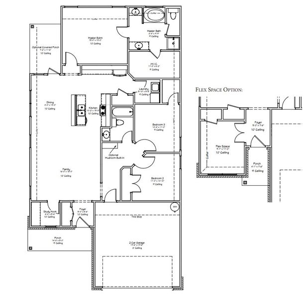 2D floor plan layout for the The Daffodil by Avonley Homes in Rudder Pointe, Bryan, TX (Image 5).