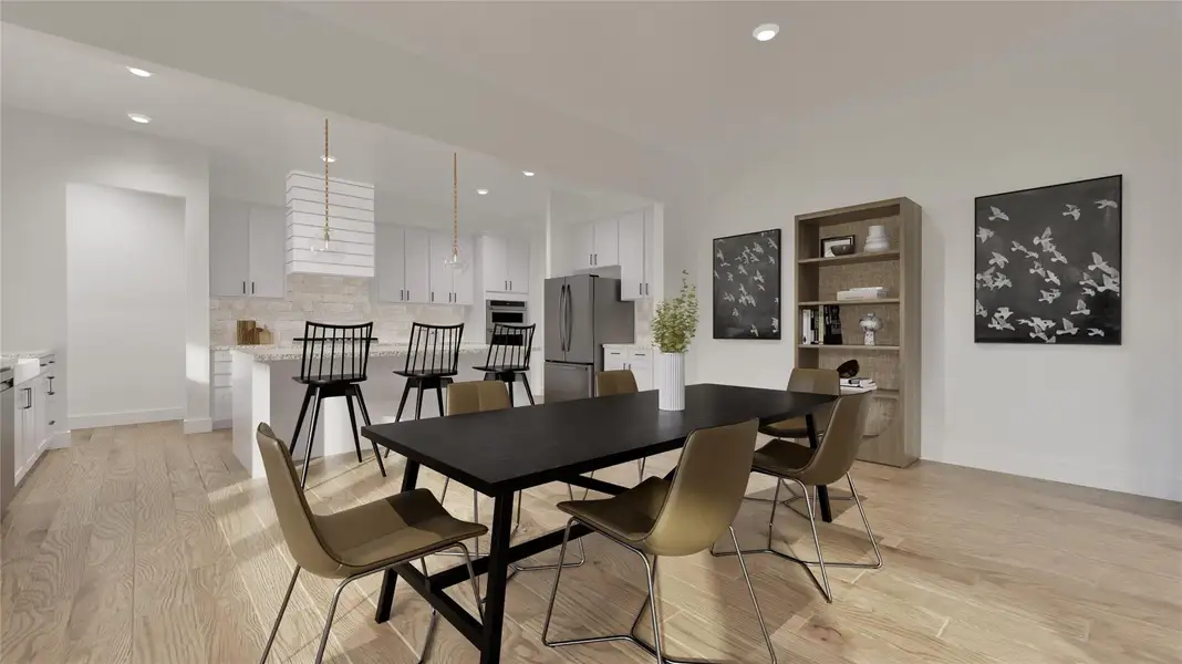 The kitchen and adjoining family room. The kitchen and adjoining family room.