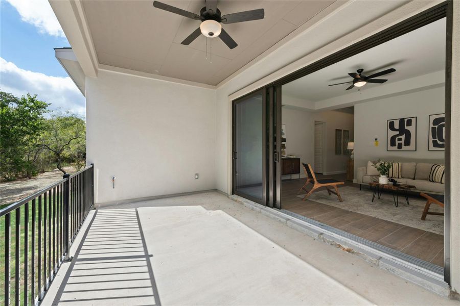 Balcony featuring ceiling fan Balcony featuring ceiling fan