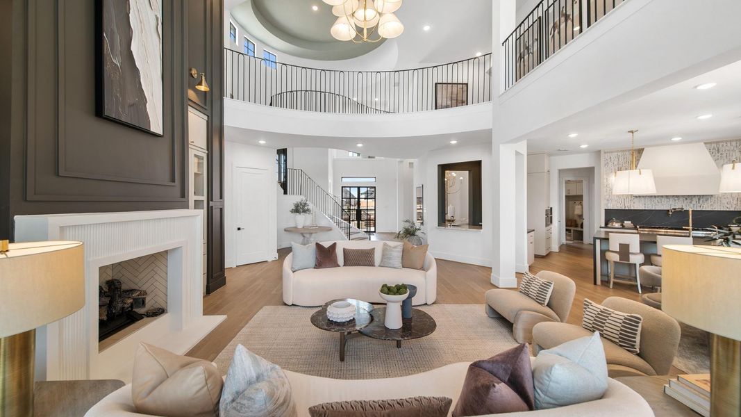 The living space can be overlooked by the balcony of the second floor. Representative image.