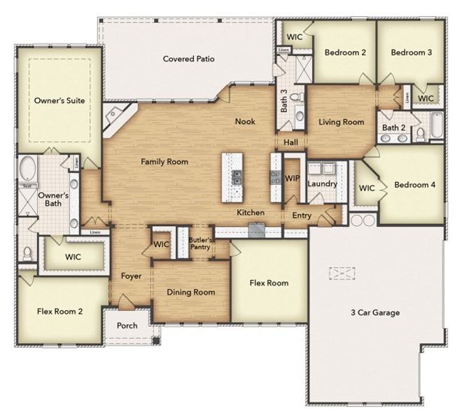 2D floor plan layout of this home in Grayson Ridge, Van Alstyne, TX (Image 2). 2D floor plan layout of this home in Grayson Ridge, Van Alstyne, TX (Image 2).