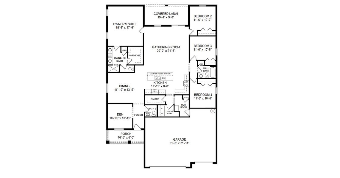 2D floor plan layout for the Summerlyn II by Highland Homes of Florida in Sunridge Chase, Ruskin, FL (Image 4).
