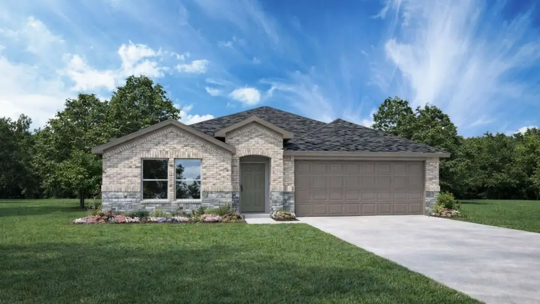 Front exterior of a new home in Grand Pines, Magnolia, TX, highlighting curb appeal (Image 1). Front exterior of a new home in Grand Pines, Magnolia, TX, highlighting curb appeal (Image 1).