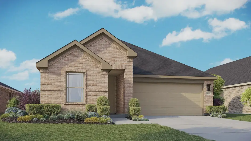 Representative exterior photo of a completed home built from the Fiji by DRB Homes in Prominence, San Antonio, TX (Image 1). Representative exterior photo of a completed home built from the Fiji by DRB Homes in Prominence, San Antonio, TX (Image 1).