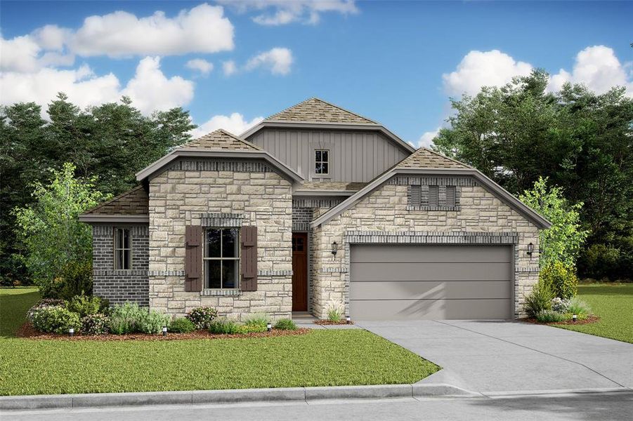 Stunning Boise design by K. Hovnanian Homes in elevation TA built in beautiful Tarkington Timbers. (*Artist rendering used for illustration purposes only. **Actual home will have a 3 car garage.)