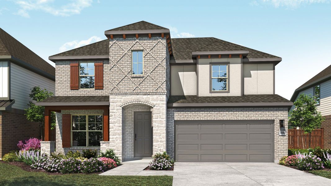 Front exterior of a new home in Veranda, San Antonio, TX, highlighting curb appeal (Image 6).