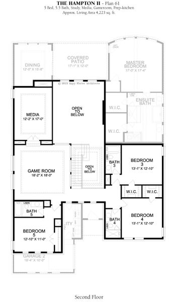 2D floor plan layout for the Hampton II by Landon Homes in Fields Prestige - 60's, Frisco, TX (Image 3).
