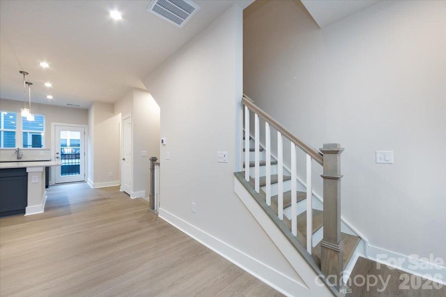 Open rails on the second floor stairs