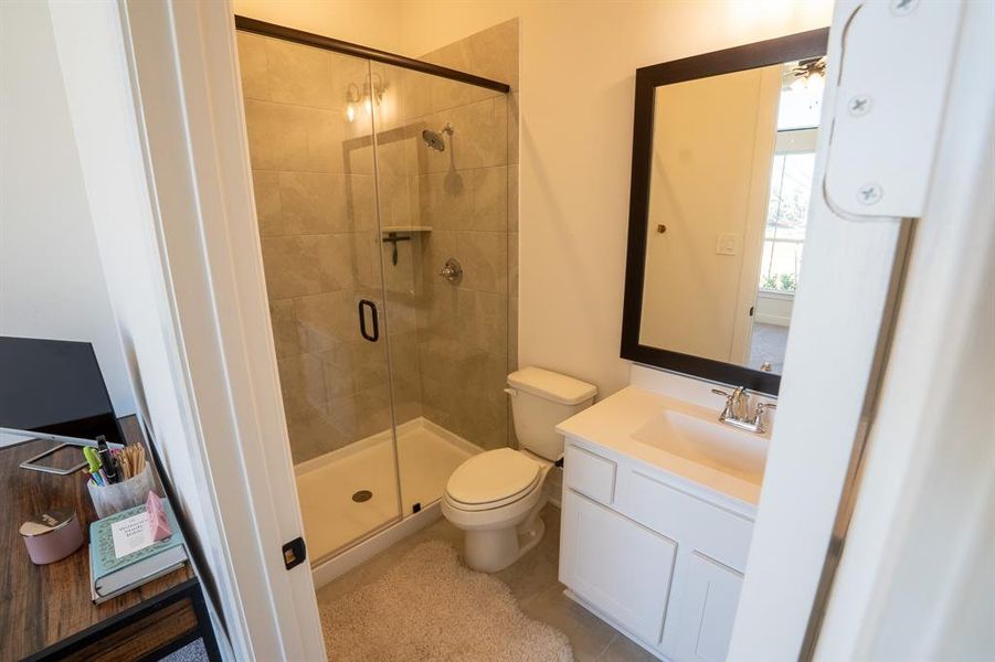 Secondary Bathroom- SPACIOUS shower with custom glass doors