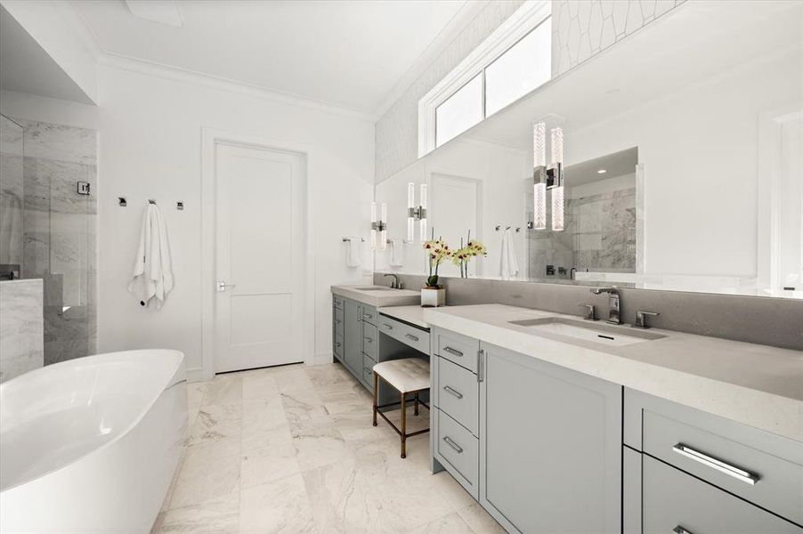 Primary bath featuring double vanity Primary bath featuring double vanity