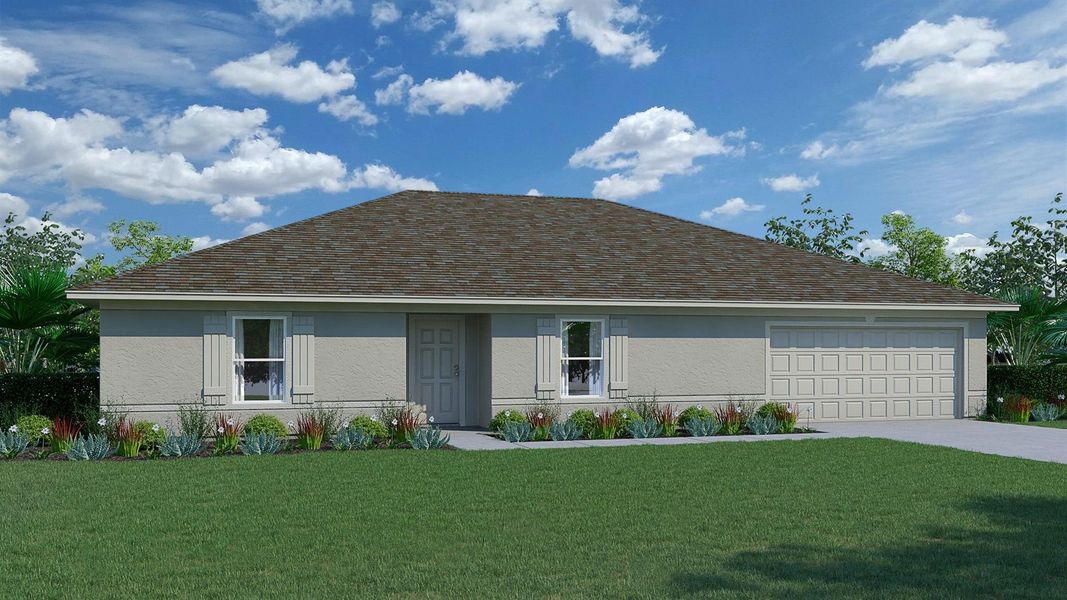 Front exterior of a new home in Port St Lucie, Port St. Lucie, FL, highlighting curb appeal (Image 1).