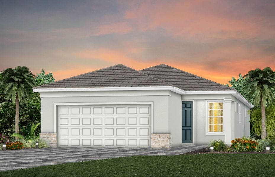 Front exterior of a new home in Costa Pointe, Vero Beach, FL, highlighting curb appeal (Image 17).
