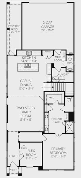 2D floor plan layout for the Karnes by Coventry Homes in Pecan Square, Northlake, TX (Image 3).