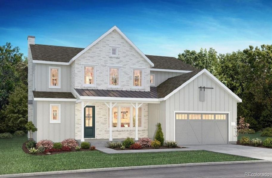 Front exterior of a new home in Luxe at The Canyons, Castle Pines, CO, highlighting curb appeal (Image 1). Front exterior of a new home in Luxe at The Canyons, Castle Pines, CO, highlighting curb appeal (Image 1).