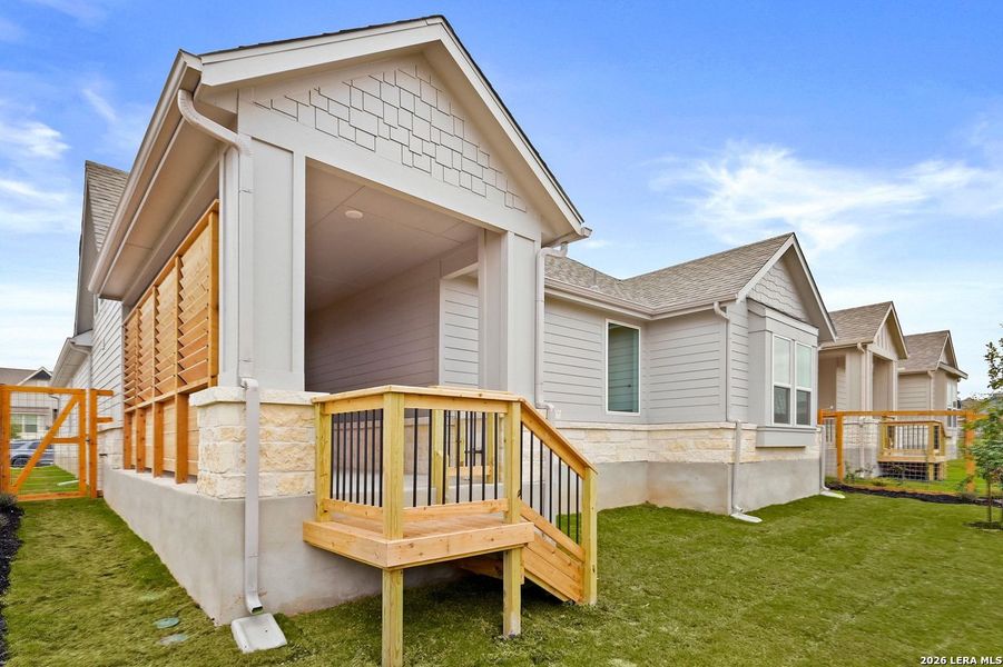 Exterior details and patio area of a home in The Crossvine, Schertz (Image 2).