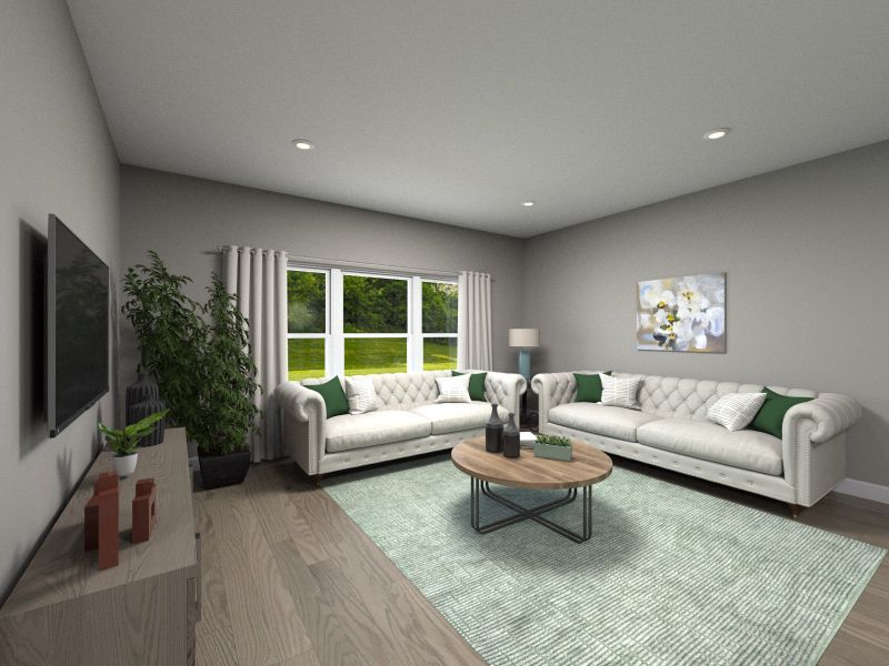 Living room in the Birch floorplan