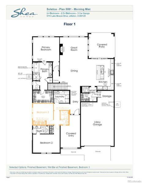 2D floor plan layout of this home in Reflection at Solstice, Littleton, CO (Image 2).