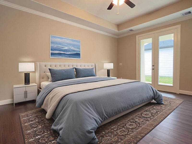 Discover the epitome of luxury and tranquility in the Portico's primary bedroom.  This retreat features spacious interiors, exquisite finishes and a serene ambiance providing the perfect sanctuary.