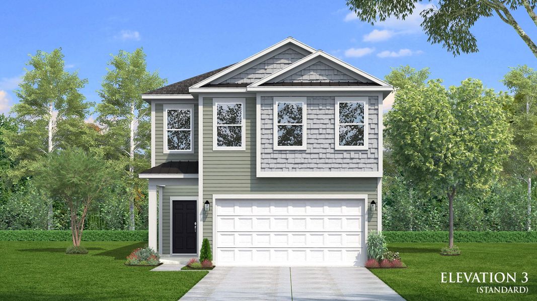 Representative exterior photo of a completed home built from the Juniper by DRB Homes in Cottages of Bearwood, Mount Pleasant, TN (Image 6). Representative exterior photo of a completed home built from the Juniper by DRB Homes in Cottages of Bearwood, Mount Pleasant, TN (Image 6).